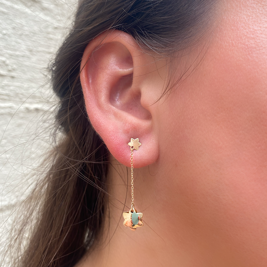 Double Star Gold Drop Earrings
