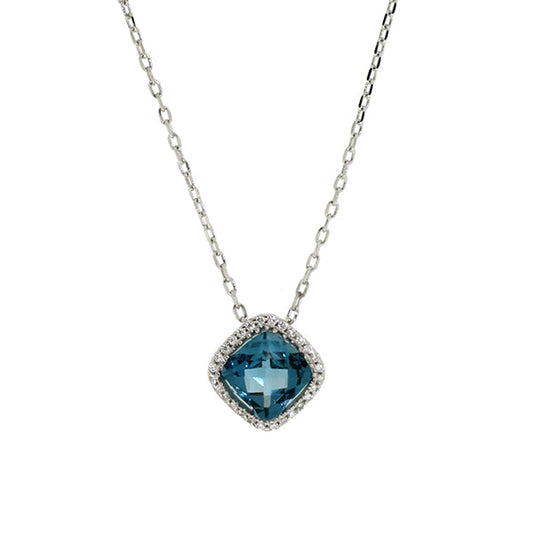 London Blue Topaz & Cubic Zirconia Silver Pendant and Chain | Iluka Jewellery