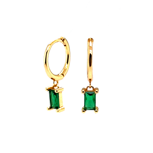 Emerald Zirconia Drop Huggies