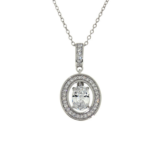 Sterling silver oval cut Cubic Zirconia halo pendant - Paddington Jeweller - OJ Co