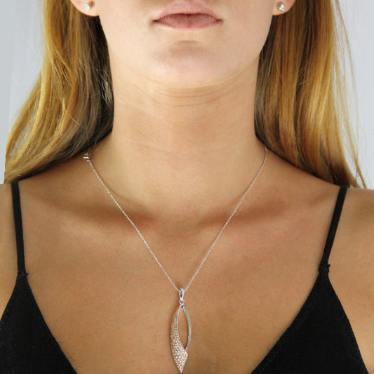 Sterling Silver Open Drop Champagne Colour Cubic Zirconia Pendant - Paddington Jeweller - OJ Co