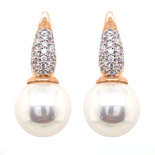 Sybella Mother of Pearl and Cubic Zirconia Hook Earrings in Rose Gold Plated Sterling Silver - Iluka Jewellery