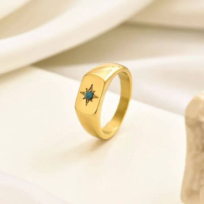 Star Ring with Turquoise Inlay Signet