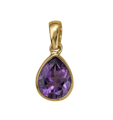 Natural Amethyst Bezel Set Teardrop Gold Pendant | Iluka Jewellery