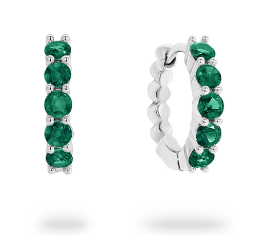 Single-Row Claw Set Emerald Stones Huggies Earrings Gold| Iluka Jewellery