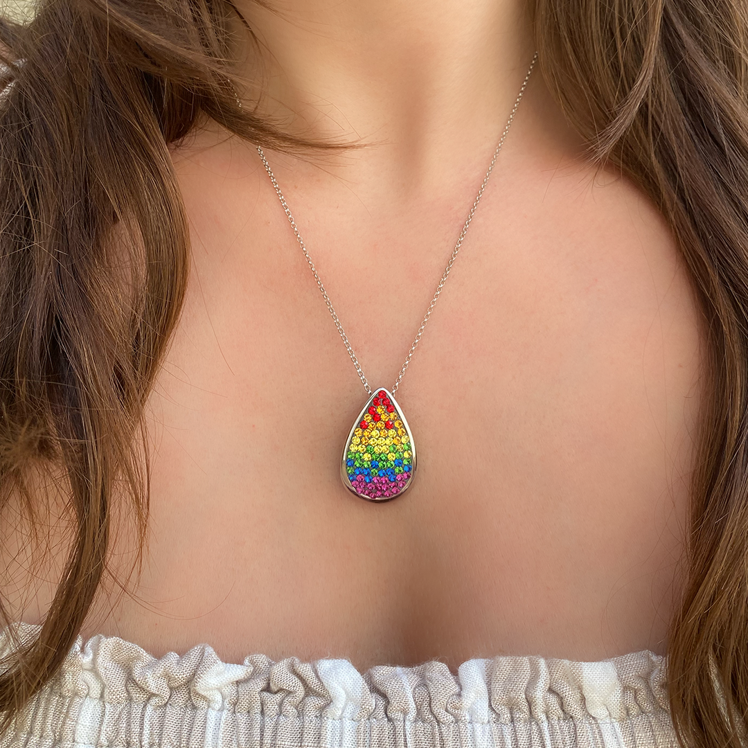 Rainbow Swarovski Crystal Tear Necklace