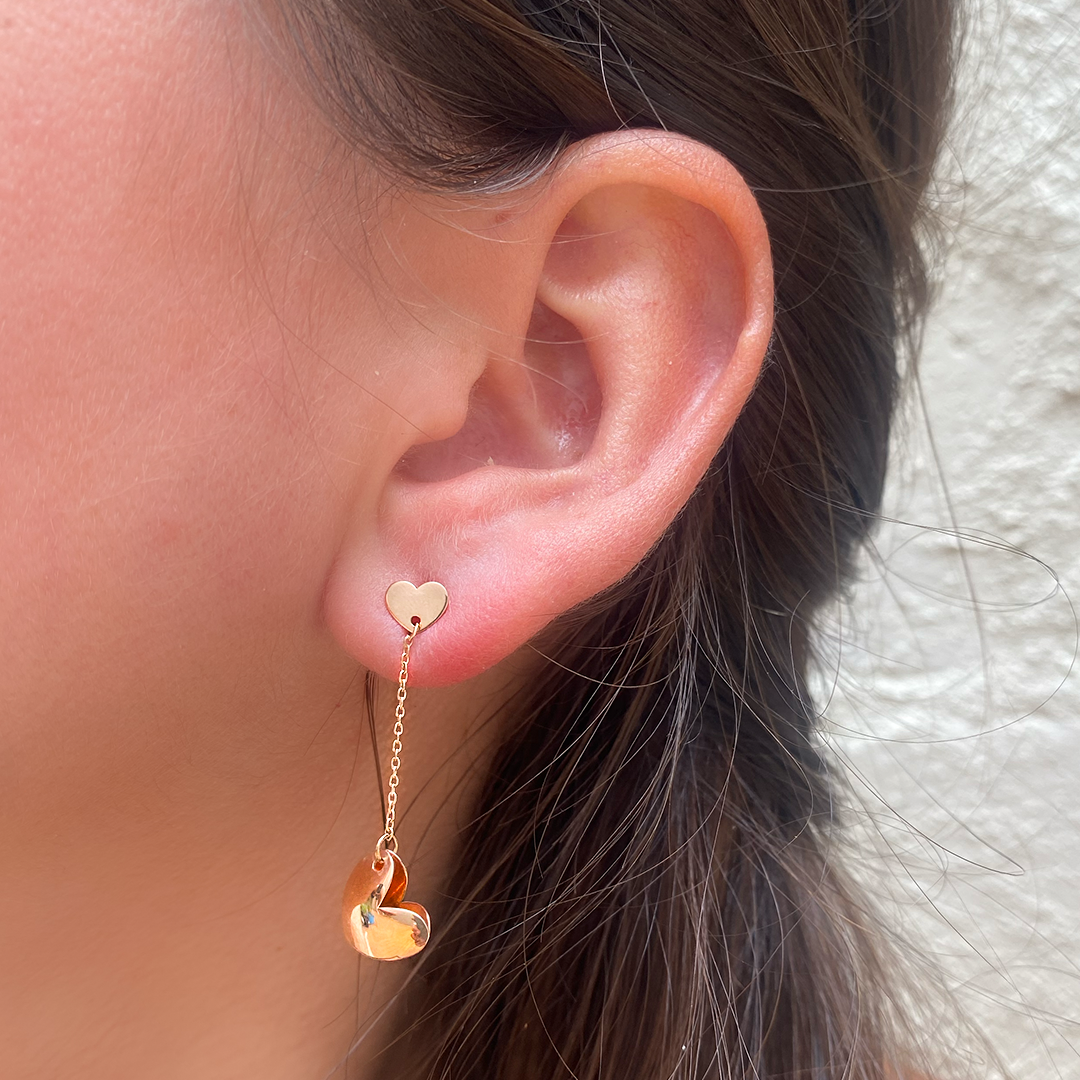 Double Heart Rose Gold Drop Earrings