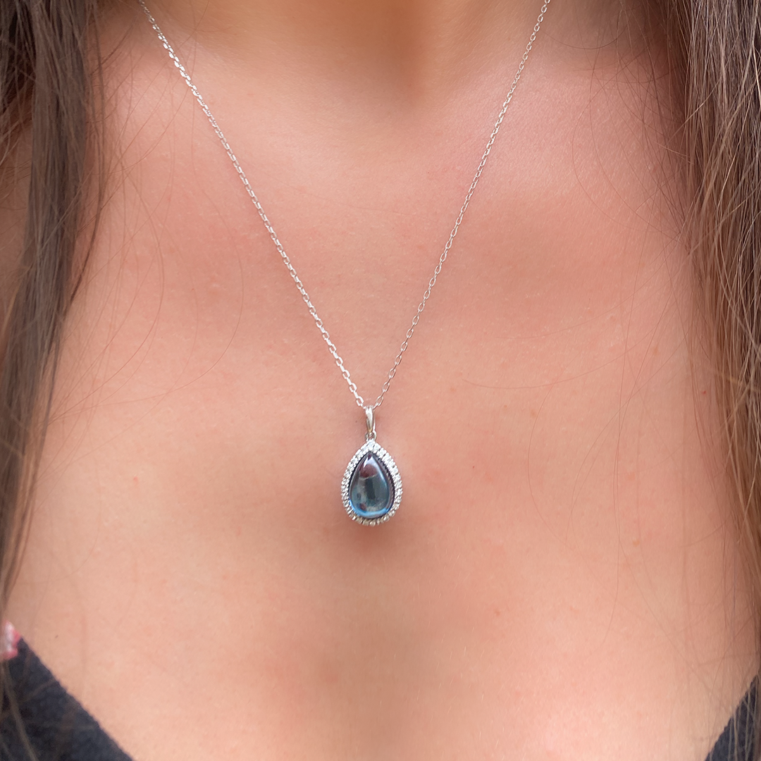 London Blue Topaz & Cubic Pendant and Chain