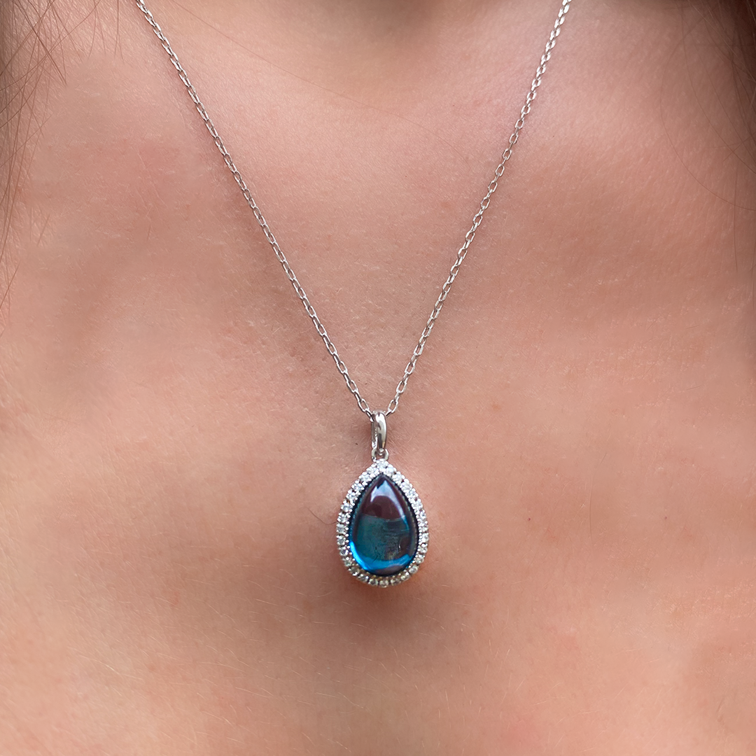 London Blue Topaz & Cubic Pendant and Chain