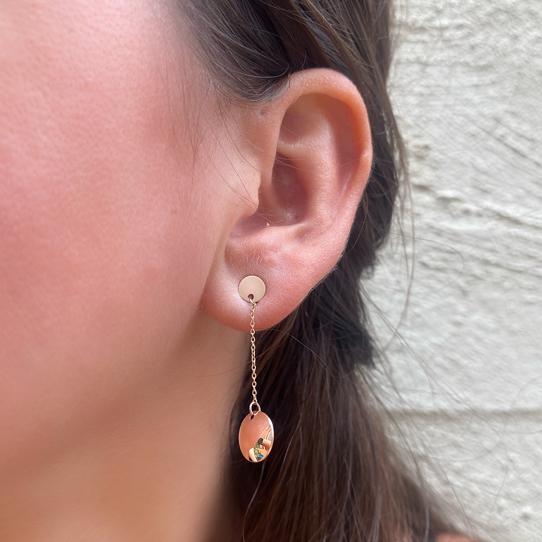 Disc Drop Gold Earrings