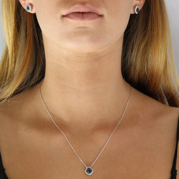 London Blue Topaz & Cubic Zirconia  Silver Pendant and Chain | Iluka Jewellery