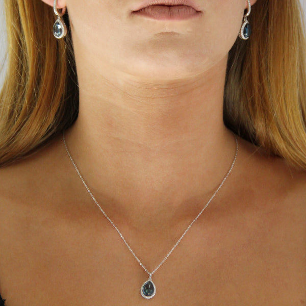 London Blue Topaz & Cubic Pendant and Chain | Iluka Jewellery