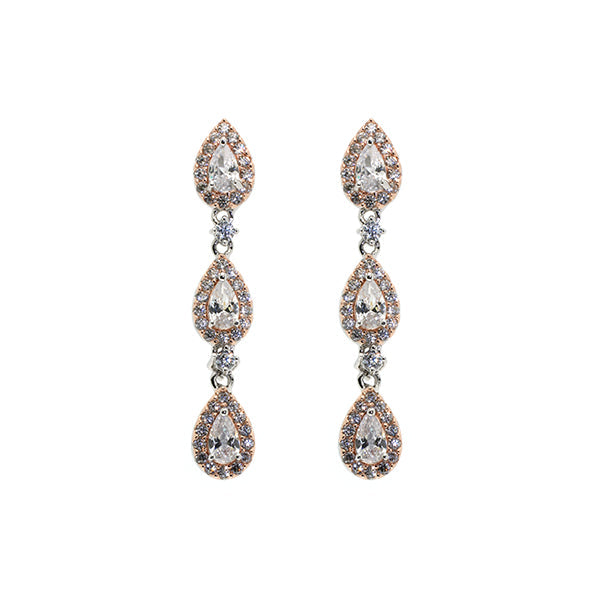 3 Tear Drop Cubic Zirconia Earrings