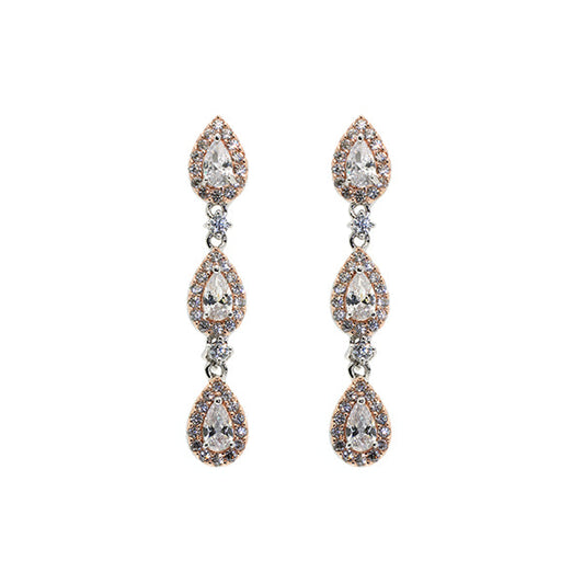 3 Tear Drop Cubic Zirconia Earrings