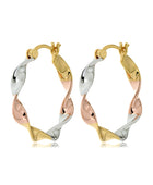 Elise Tri Tone Silver Twist Hoops | Iluka Jewellery