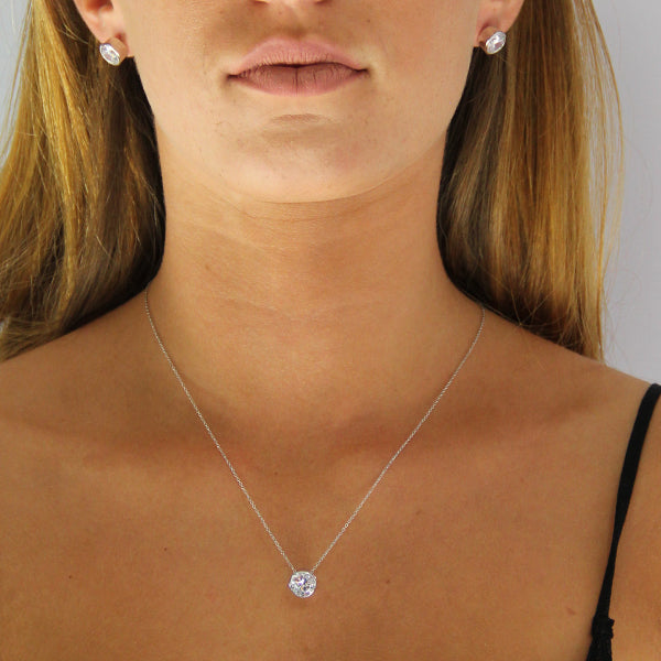 Cubic Zirconia Bezel Silver set - Pendant & Chain | Iluka Jewellery