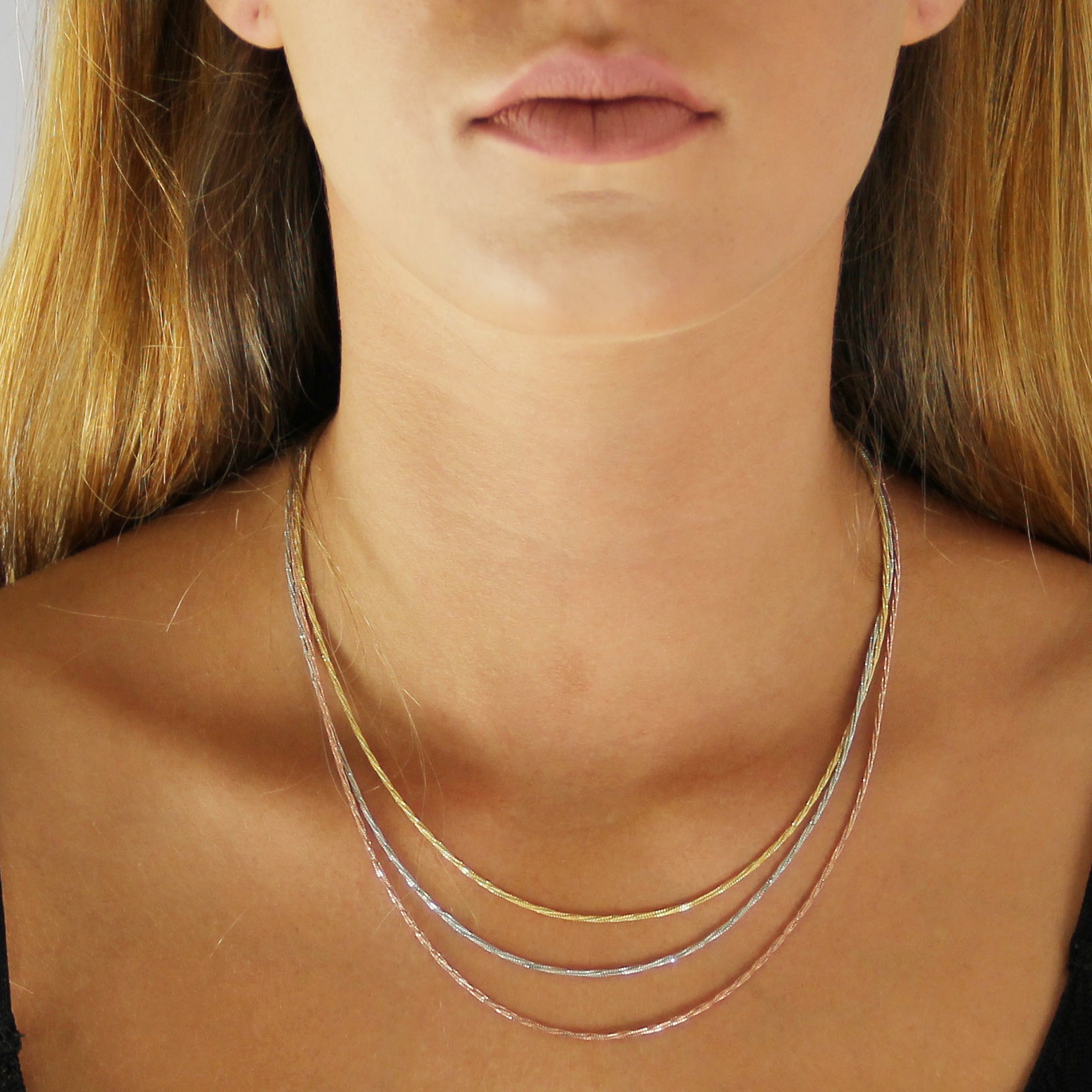 Multi Layer tri Colour Silver Necklace | Iluka Jewellery