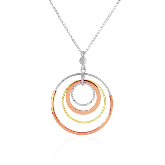 3 Tone Shimmering Loop Gold Plated Pendant & Chain | Iluka Jewellery