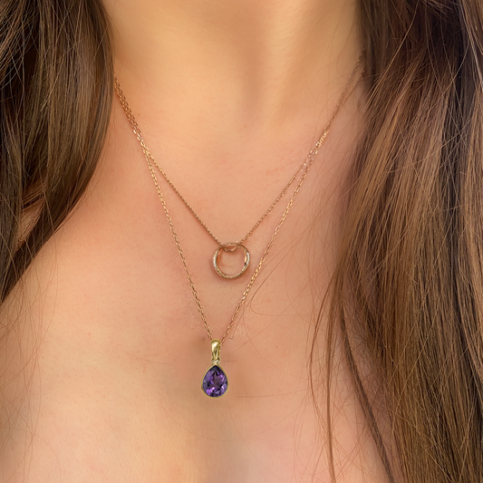 Amethyst Bezel Set Teardrop Pendant