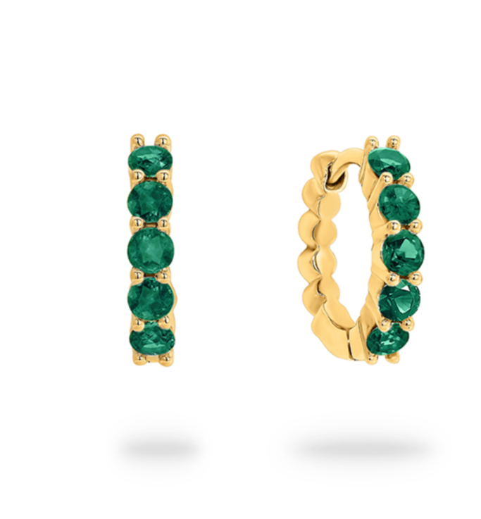 Single-Row Claw Set Emerald Stones Huggies Gold Earrings | Iluka Jewellery