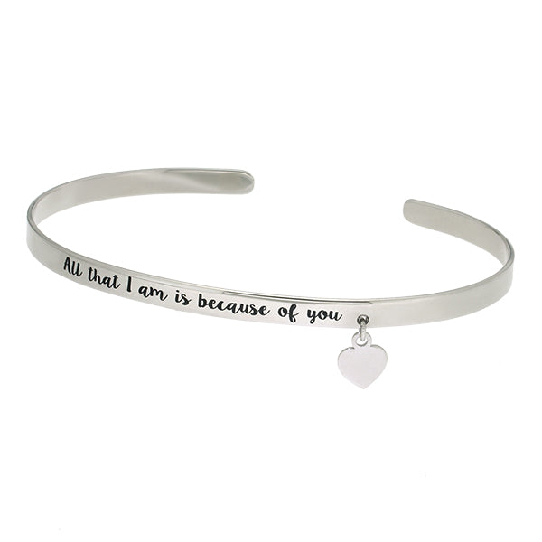 Cuff Silver bangle "All that I am is because you" | Iluka Jewellery