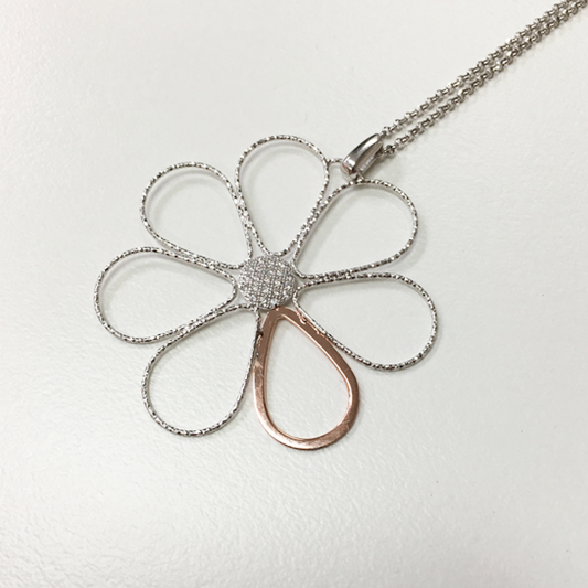 Two Tone Cubic Zirconia Daisy pendant & chain