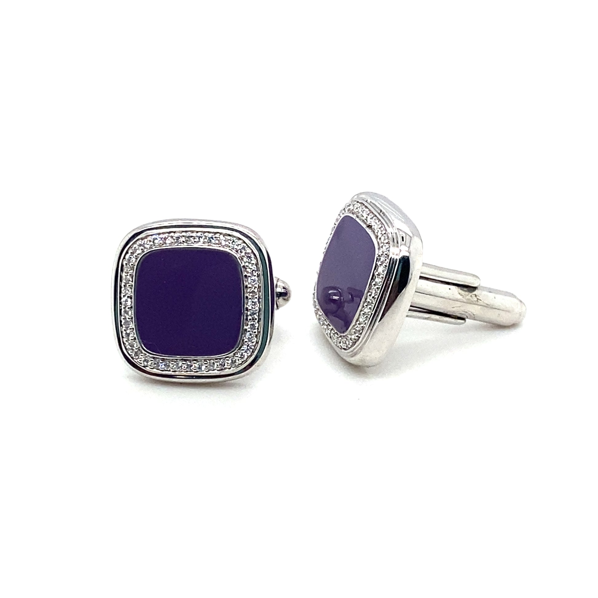 Square Purple & Crystals Silver Cufflink | Iluka Jewellery