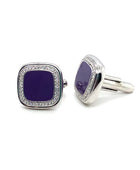 Square Purple & Crystals Silver Cufflink | Iluka Jewellery