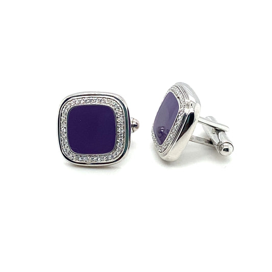 Square Purple & Crystals Silver Cufflink | Iluka Jewellery