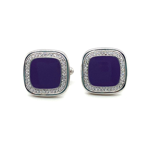 Square Purple & Crystals Silver Cufflink | Iluka Jewellery