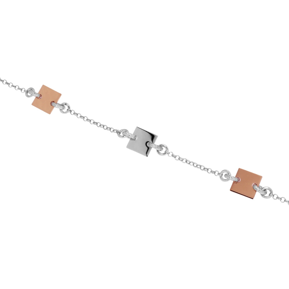 Fraboso® Sterling Silver Two Tone Silver and Yellow Gold Geometric Square Bracelet | Iluka Jewellery