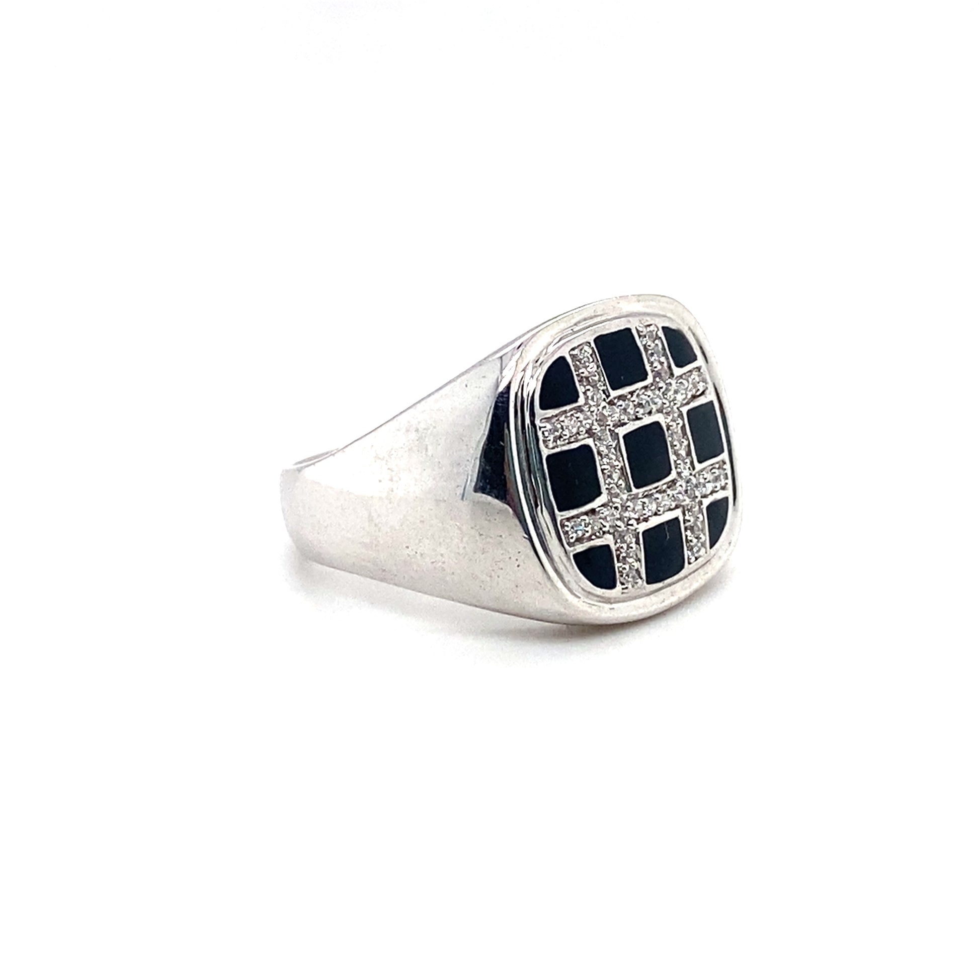 Black Squares & Cubic Zirconia Silver Ring