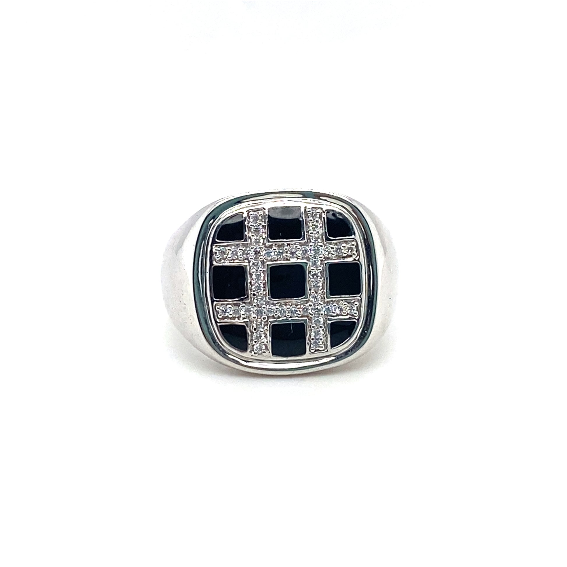 Black Squares & Cubic Zirconia Silver Ring