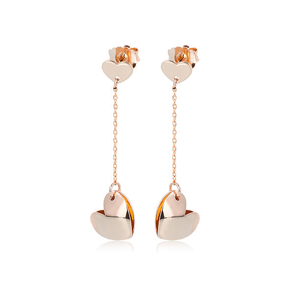 Galeiras Double Heart Drop Gold Earrings | Iluka Jewellery