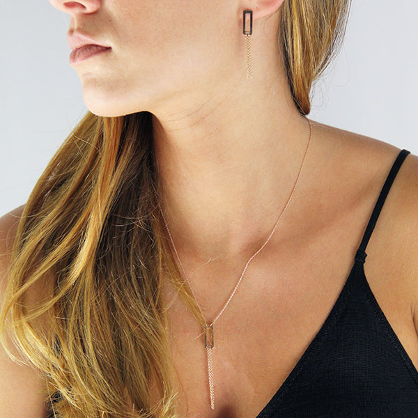 Galeiras Rectangle Rose Gold Tassel Necklaces | Iluka Jewellery