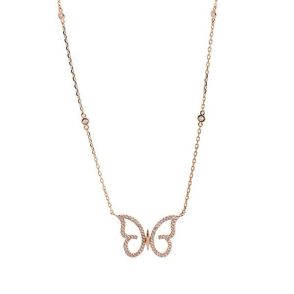 Cubic Butterfly Rose Gold Silver Necklace | Iluka Jewellery