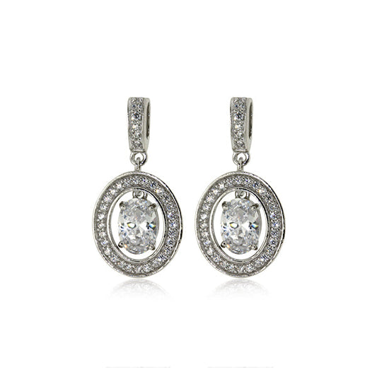 Cubic Oval Halo Silver Earrings | Iluka Jewellery