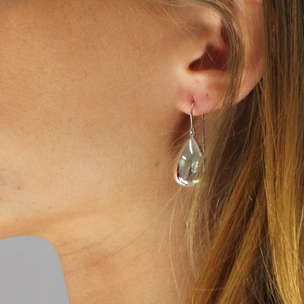 Shiny Tear Drop shepherd Silver Earrings | Iluka Jewellery