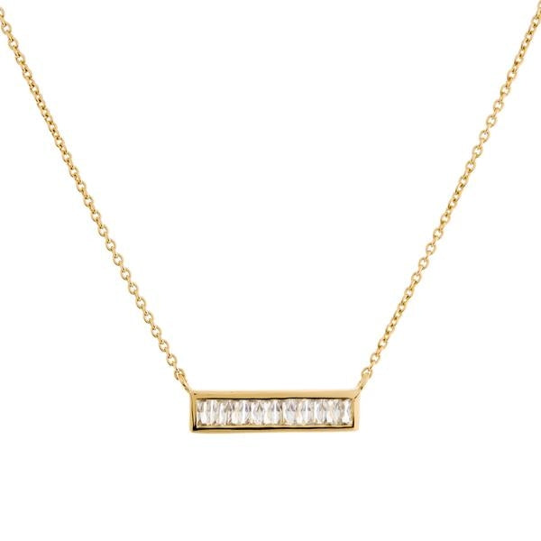 Sybella Cubic Zirconia Bar Necklace in Yellow Gold Plated Sterling Silver | Iluka Jewellery