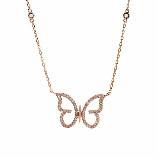 Cubic Butterfly Rose Gold Silver Necklace | Iluka Jewellery